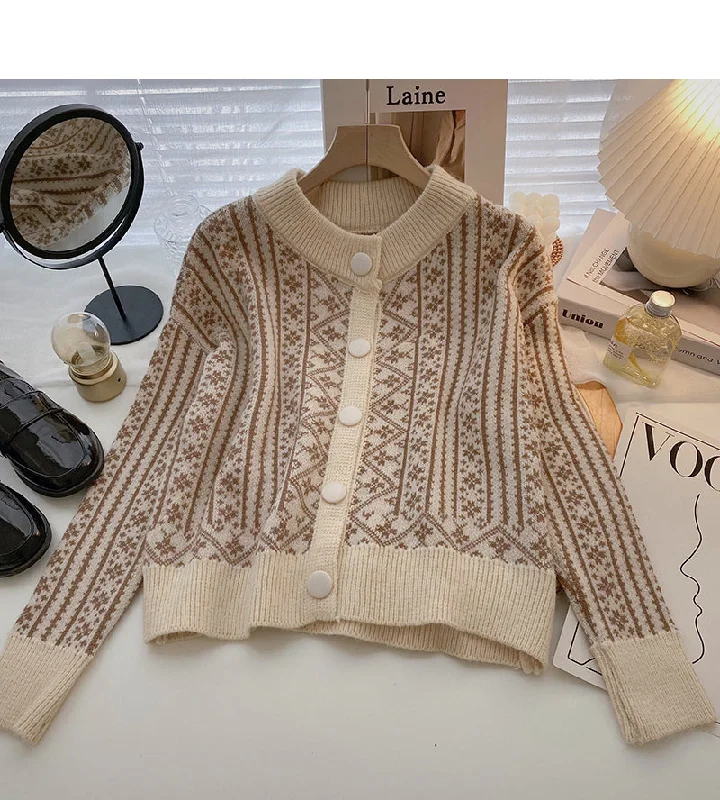 Vintage print shows thin long sleeved cardigan top fashion  5888