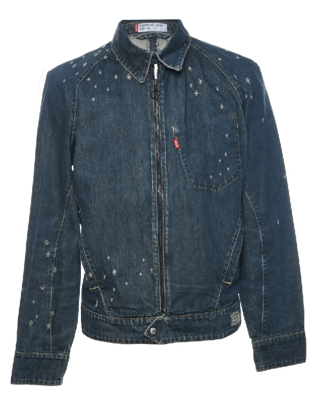 Levi's Distressed Zip-Front Dark Wash 1990s Denim Jacket - M