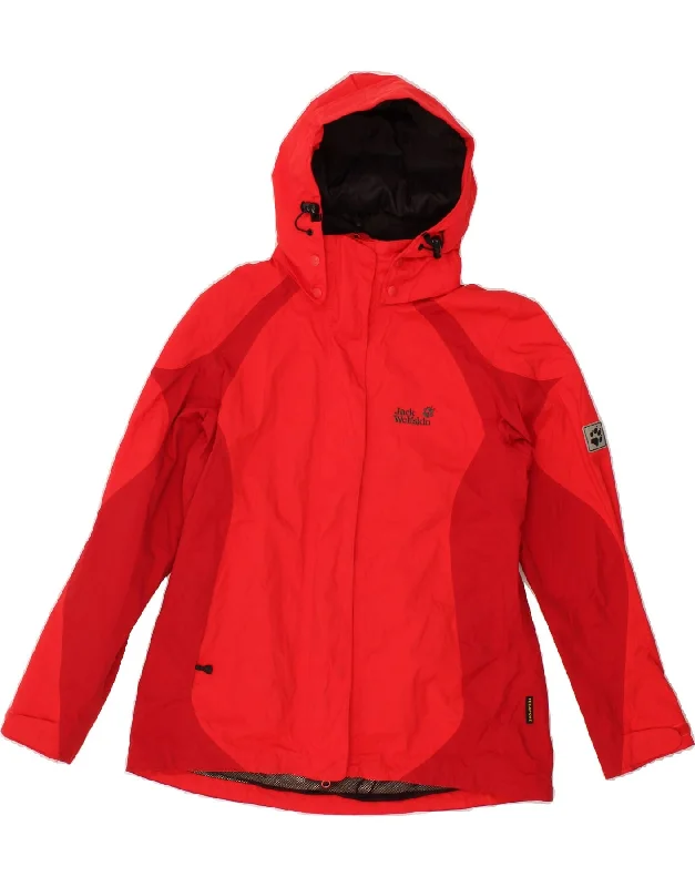 JACK WOLFSKIN Womens Hooded Rain Jacket UK 18/20 XL Red Colourblock