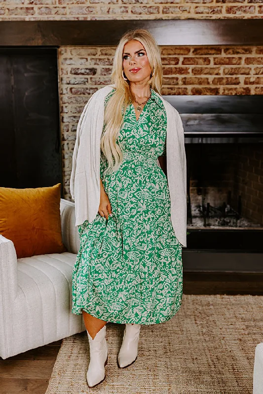 Resort Getaway Floral Midi in Green Curves