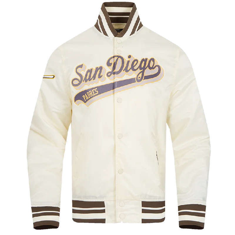 MLB SAN DIEGO PADRES SCRIPT TAIL MEN'S SATIN JACKET (EGGSHELL/ BROWN)