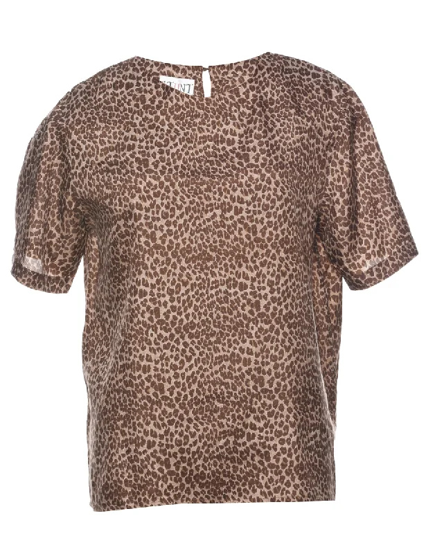 Leopard Print Silk Top - L