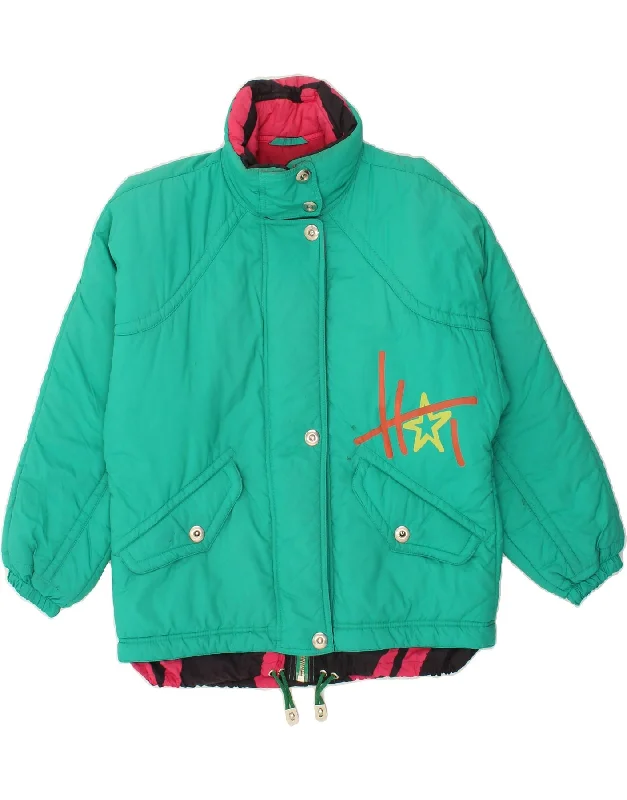 BELFE Womens Graphic Windbreaker Jacket UK 12 Medium Green Nylon