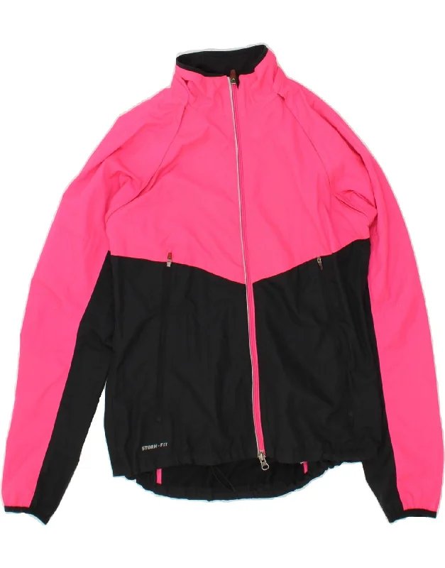 NIKE Womens Dri Fit Rain Jacket UK 12/14 Medium Pink Colourblock Polyester