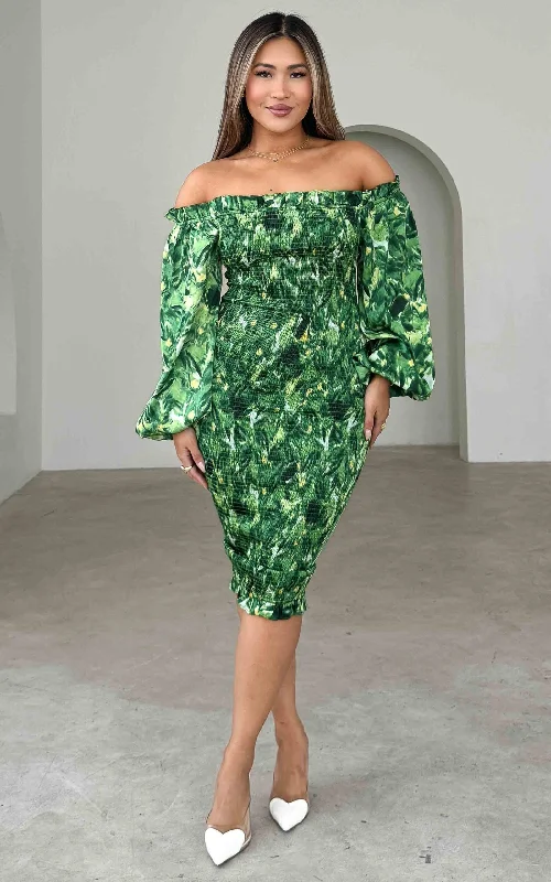 Alicia Midi Dress - Green Print