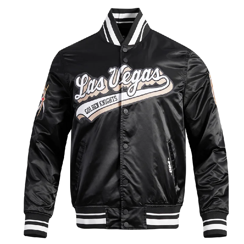 NHL VEGAS GOLDEN KNIGHTS SCRIPT TAIL MEN'S SATIN JACKET (BLACK)