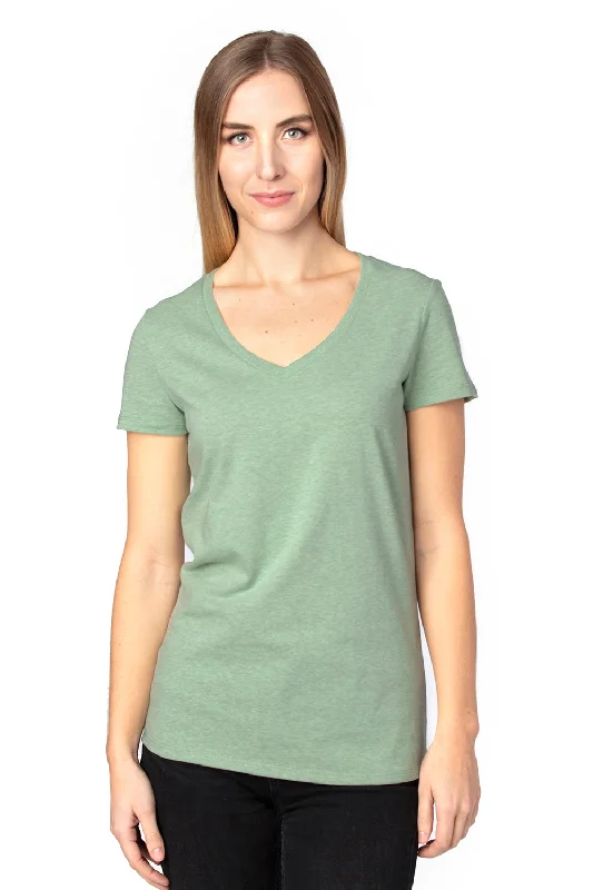 Threadfast Apparel Womens Ultimate Short Sleeve V-Neck T-Shirt - Heather Army Green