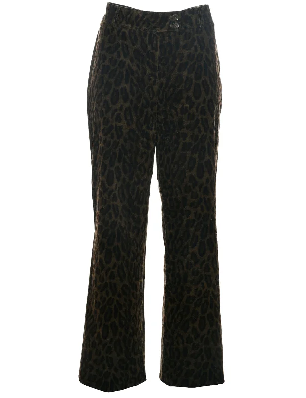 Leopard Print Velvet Trousers - W33 L32