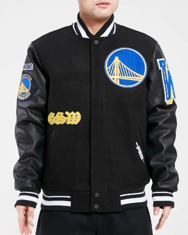 NBA GOLDEN STATE WARRIORS OLD ENGLISH WOOL MEN'S VARSITY JACKET (BLACK)