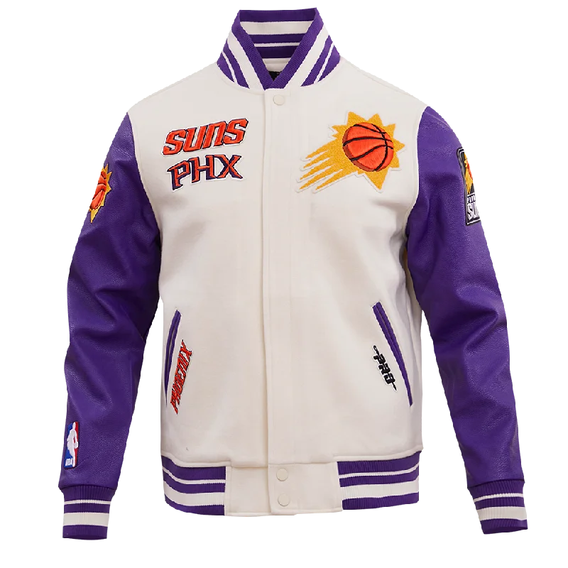 NBA PHOENIX SUNS RETRO CLASSIC MEN'S RIB WOOL VARSITY JACKET (EGGSHELL/PURPLE)