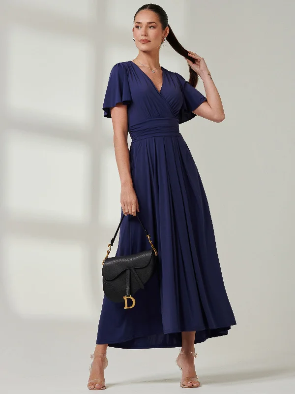 Angel Sleeve Super-Smooth Jersey Maxi Dress, Navy